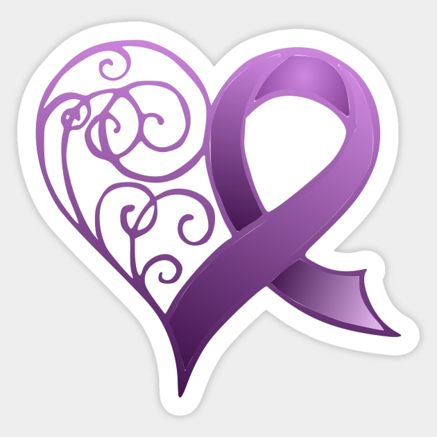 Purple Ribbon with Heart Sticker by AlondraHanley